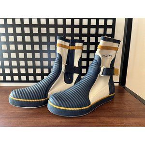 Rare Womens SPERRY TOP-SIDER Blue Yellow Rubber Marine Boat Deck Boot Shoes 6M
